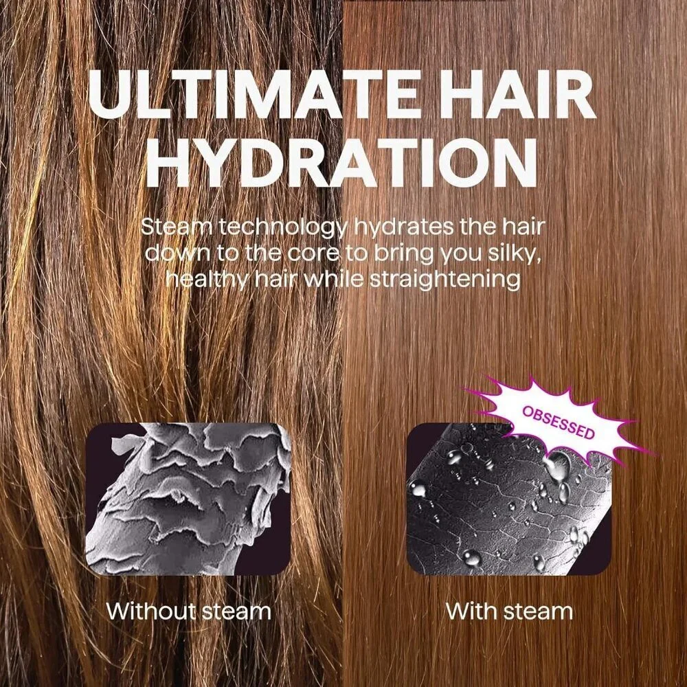 Steam Hair Straightener Brush Ceramic 3-in-1 Comb & Steam for Nourished Hair